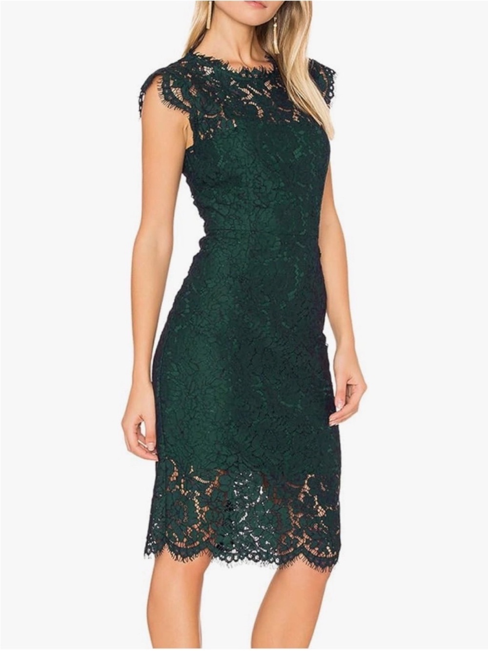 Sleeveless Dark Green Lace Midi Dress